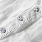 Buddha Stones Summer Half Buttons Rolled Sleeves Design Cotton Linen Men's Short Sleeve Shirt