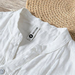 Buddha Stones Summer Half Buttons Rolled Sleeves Design Cotton Linen Men's Short Sleeve Shirt