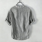 Buddha Stones Summer Half Buttons Rolled Sleeves Design Cotton Linen Men's Short Sleeve Shirt