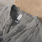 Buddha Stones Summer Half Buttons Rolled Sleeves Design Cotton Linen Men's Short Sleeve Shirt