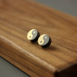 Buddha Stones Ebony Wood Yin Yang Balance Stud Earrings