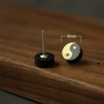 Buddha Stones Ebony Wood Yin Yang Balance Stud Earrings