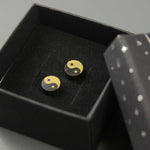 Buddha Stones Ebony Wood Yin Yang Balance Stud Earrings