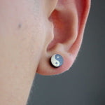 Buddha Stones Ebony Wood Yin Yang Balance Stud Earrings