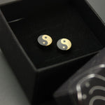 Buddha Stones Ebony Wood Yin Yang Balance Stud Earrings