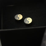 Buddha Stones Ebony Wood Yin Yang Balance Stud Earrings