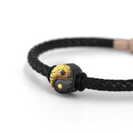 Buddha Stones 925 Sterling Silver 999 Gold Yin Yang Bagua Symbol Balance Leather Bracelet