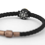 Buddha Stones 925 Sterling Silver 999 Gold Yin Yang Bagua Symbol Balance Leather Bracelet
