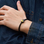 Buddha Stones 925 Sterling Silver 999 Gold Yin Yang Bagua Symbol Balance Leather Bracelet