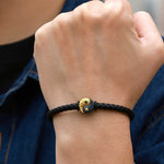 Buddha Stones 925 Sterling Silver 999 Gold Yin Yang Bagua Symbol Balance Leather Bracelet