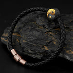 Buddha Stones 925 Sterling Silver 999 Gold Yin Yang Bagua Symbol Balance Leather Bracelet
