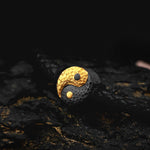 Buddha Stones 925 Sterling Silver 999 Gold Yin Yang Bagua Symbol Balance Leather Bracelet