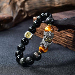 Buddha Stones Natural Black Obsidian PiXiu Tiger's Eye Transformation Bracelet