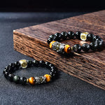 Buddha Stones Natural Black Obsidian PiXiu Tiger's Eye Transformation Bracelet