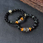 Buddha Stones Natural Black Obsidian PiXiu Tiger's Eye Transformation Bracelet