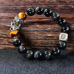 Buddha Stones Natural Black Obsidian PiXiu Tiger's Eye Transformation Bracelet