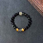 Buddha Stones Natural Black Obsidian PiXiu Tiger's Eye Transformation Bracelet