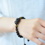 Buddha Stones Natural Gold Sheen Obsidian PiXiu Om Mani Padme Hum Protection Rope Bracelet