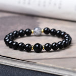 Buddha Stones Natural Black Obsidian Black Rutilated Quartz Purification Bracelet