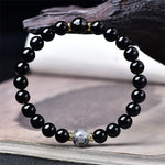 Buddha Stones Natural Black Obsidian Black Rutilated Quartz Purification Bracelet