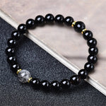 Buddha Stones Natural Black Obsidian Black Rutilated Quartz Purification Bracelet
