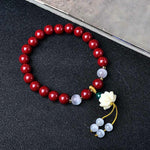 Buddha Stones Natural Cinnabar Cat's Eye Ivory Fruit Lotus Charm Blessing Bracelet