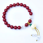 Buddha Stones Natural Cinnabar Cat's Eye Ivory Fruit Lotus Charm Blessing Bracelet