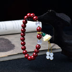 Buddha Stones Natural Cinnabar Cat's Eye Ivory Fruit Lotus Charm Blessing Bracelet
