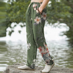Buddha Stones Cotton Oriental Dragon Lotus Pattern Men's Tapered Pants With Pockets