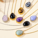 Buddha Stones Natural Blue Lace Agate Rose Quartz Black Onyx Teardrop Design Balance Necklace Pendant