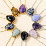Buddha Stones Natural Blue Lace Agate Rose Quartz Black Onyx Teardrop Design Balance Necklace Pendant