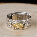 Buddha Stones Pixiu Heart Sutra Copper Adjustable Wealth Ring