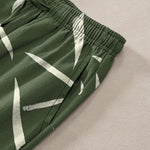 Buddha Stones Cotton Bamboo Leaf Patchwork Pattern Men's Tapered Pants With Pockets
