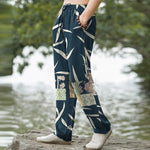 Buddha Stones Cotton Bamboo Leaf Patchwork Pattern Men's Tapered Pants With Pockets