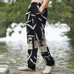 Buddha Stones Cotton Bamboo Leaf Patchwork Pattern Men's Tapered Pants With Pockets