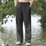 Buddha Stones Cotton Golden Dragon Clouds Pattern Men's Tapered Pants With Pockets
