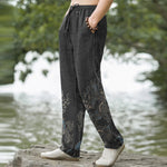 Buddha Stones Cotton Golden Dragon Clouds Pattern Men's Tapered Pants With Pockets