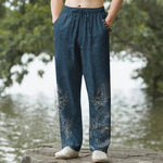 Buddha Stones Cotton Golden Dragon Clouds Pattern Men's Tapered Pants With Pockets