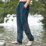 Buddha Stones Cotton Golden Dragon Clouds Pattern Men's Tapered Pants With Pockets