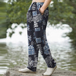 Buddha Stones Cotton Geometric Patchwork Pattern Men's Tapered Pants With Pockets