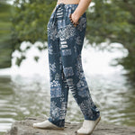 Buddha Stones Cotton Geometric Patchwork Pattern Men's Tapered Pants With Pockets