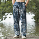 Buddha Stones Cotton Geometric Patchwork Pattern Men's Tapered Pants With Pockets
