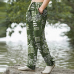 Buddha Stones Cotton Geometric Patchwork Pattern Men's Tapered Pants With Pockets
