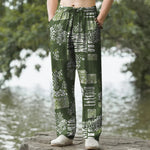 Buddha Stones Cotton Geometric Patchwork Pattern Men's Tapered Pants With Pockets