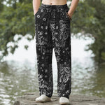 Buddha Stones Cotton Cashew Flowers Paisley Pattern Men's Tapered Pants With Pockets