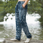 Buddha Stones Cotton Cashew Flowers Paisley Pattern Men's Tapered Pants With Pockets