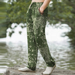 Buddha Stones Cotton Cashew Flowers Paisley Pattern Men's Tapered Pants With Pockets