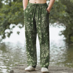 Buddha Stones Cotton Cashew Flowers Paisley Pattern Men's Tapered Pants With Pockets