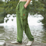 Buddha Stones Cotton Bamboo Leaves Ink Pattern Men's Tapered Pants With Pockets
