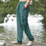 Buddha Stones Cotton Bamboo Leaves Ink Pattern Men's Tapered Pants With Pockets